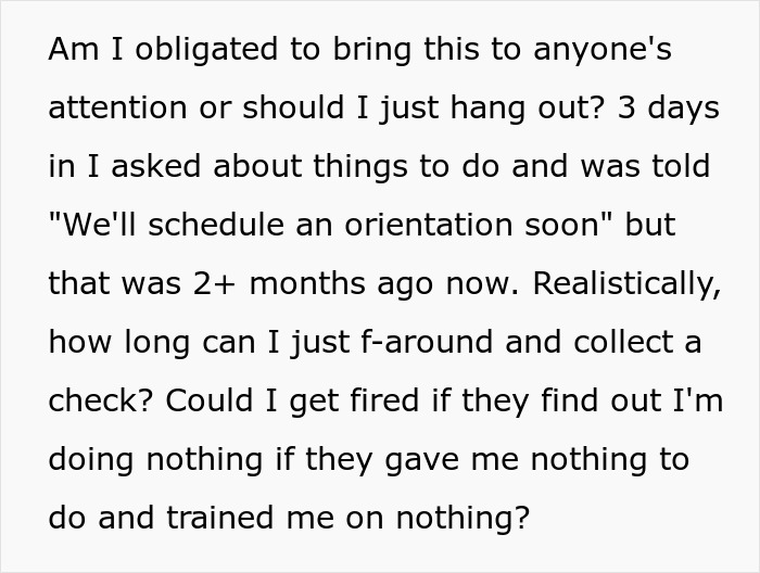 Person Worries About Getting Paid To Do Nothing, The Internet Shoves Some Sense Into Them Person Worries About Getting Paid To Do Nothing, The Internet Shoves Some Sense Into Them