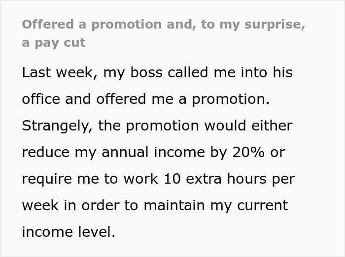 "He Asked Me If I Did The Math Right": Boss Expects Employee To Be Thrilled With A Pay Cut "He Asked Me If I Did The Math Right": Boss Expects Employee To Be Thrilled With A Pay Cut