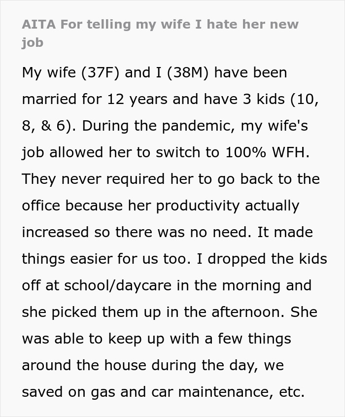 “Unfair Amount Of Duties”: Wife’s New Job Puts Strain On The Household “Unfair Amount Of Duties”: Wife’s New Job Puts Strain On The Household