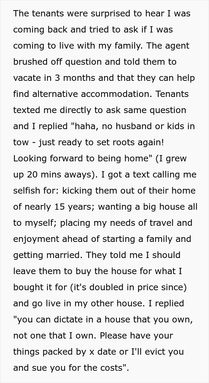 Woman Called Selfish For Wanting To Come Back To Her Own House After Renting It For 14 Years