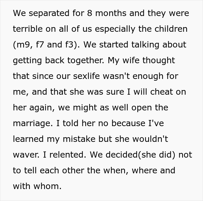 Cheating Husband Gets Caught, Wife Proposes Open Marriage And Now He "Lives In Agony" Every Day