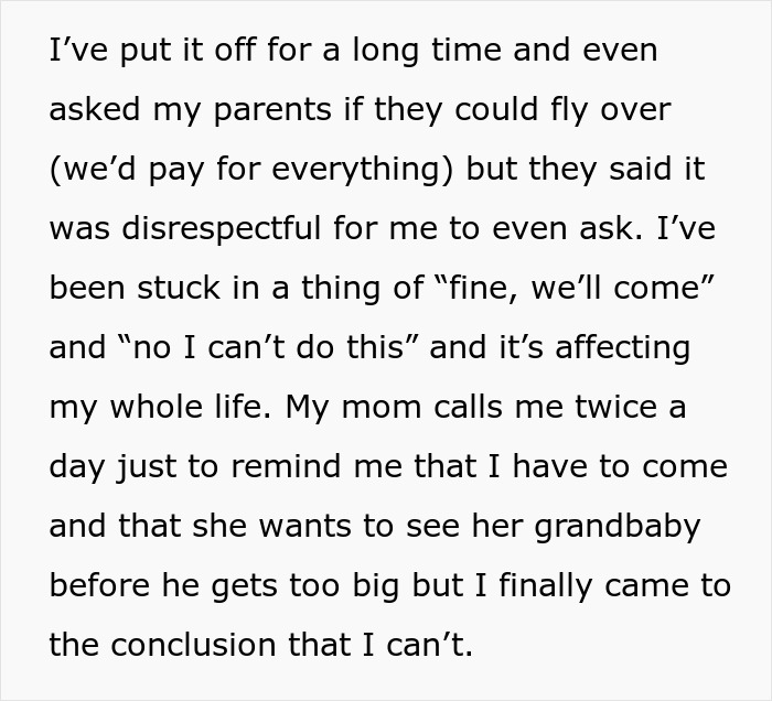 Woman Infuriates Her Parents By Not Going On A 10-Hour Flight So They Can See Their Grandbaby Woman Infuriates Her Parents By Not Going On A 10-Hour Flight So They Can See Their Grandbaby