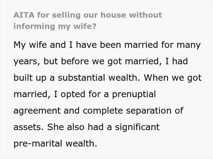 “Am I The Jerk For Selling Our House Without Informing My Wife?”