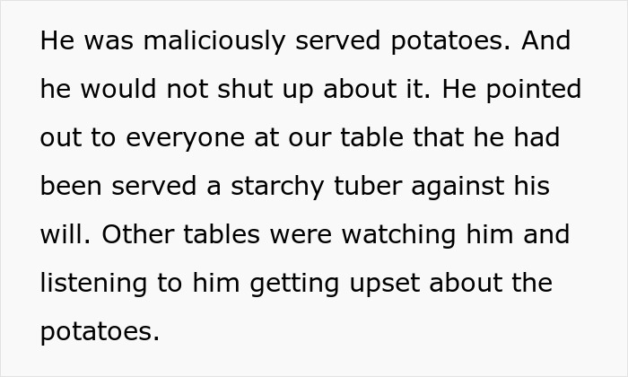 Woman 'Fixes' Best Man's Problem Of Being Served Potatoes, Simply Grabs Them Off His Plate Woman 'Fixes' Best Man's Problem Of Being Served Potatoes, Simply Grabs Them Off His Plate