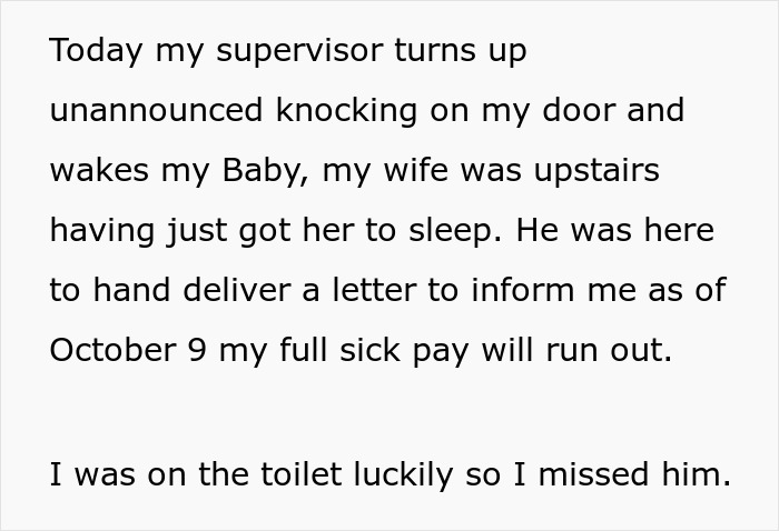 Worker Takes Boss’s Personal Visit While On Sick Leave As A Personal Space Violation, Reports Him Worker Takes Boss’s Personal Visit While On Sick Leave As A Personal Space Violation, Reports Him