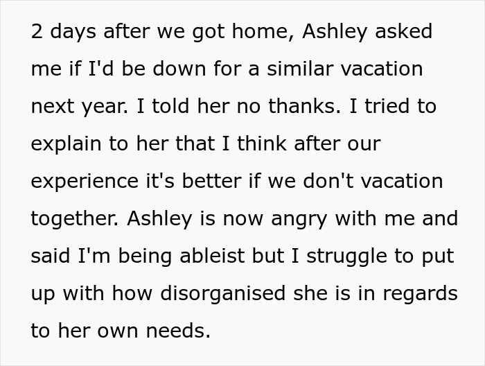 Woman Refuses To Repeat Trip With Disabled Friend, Gets Called An "Ableist" Woman Refuses To Repeat Trip With Disabled Friend, Gets Called An "Ableist"