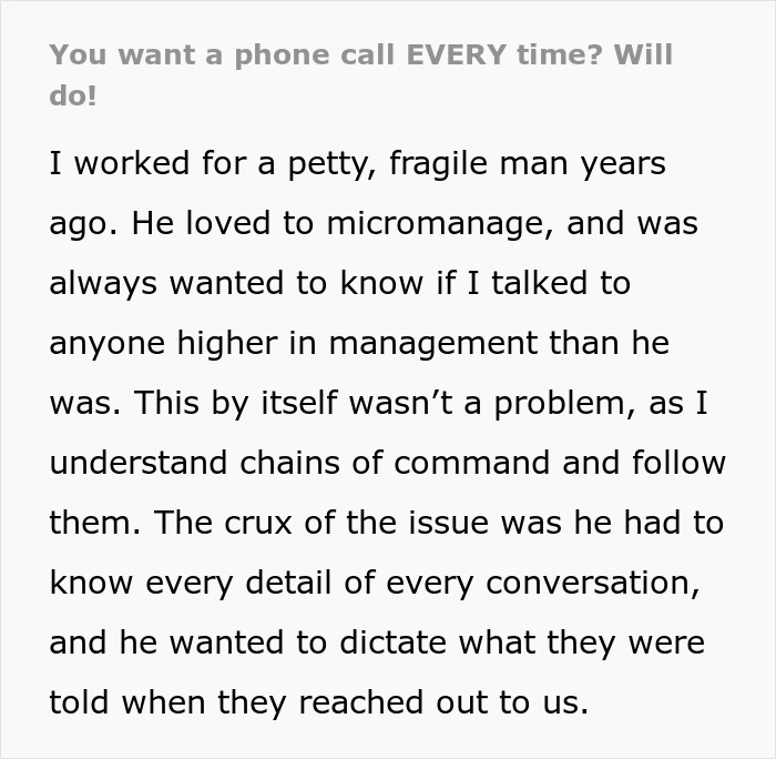 “He Loved To Micromanage”: Worker Teaches Boss A Lesson After Latest Demand Gets Him Fired “He Loved To Micromanage”: Worker Teaches Boss A Lesson After Latest Demand Gets Him Fired