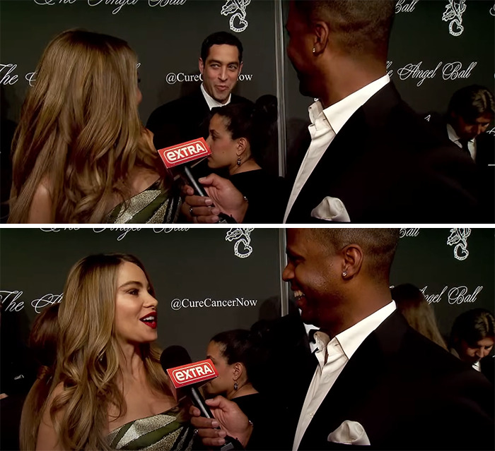 While Sofía Vergara Was Giving A Red Carpet Interview At The 2014 Angel Ball, Her Ex-Fiancé Nick Loeb Snuck Up Behind Her Mid-Answer. She Barely Acknowledged Him Without Missing A Beat