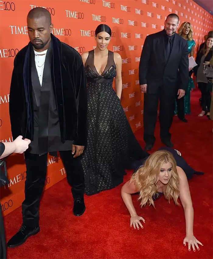 At The 2015 Time 100 Gala, Amy Schumer Threw Herself Onto The Ground In Front Of Kim Kardashian And Kanye West, Who Walked Right By Her