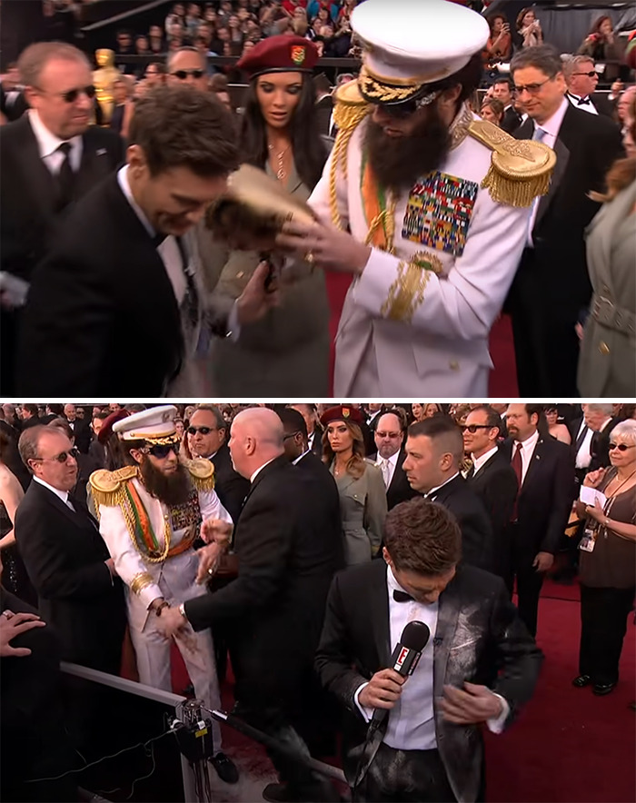 At The 2016 Academy Awards, Ryan Seacrest Spotted Sacha Baron Cohen — Who Infamously Spilled Fake Ashes All Over Him During An Interview Four Years Earlier — Coming Towards Him. So, He Reportedly Just Told Sacha, "No."