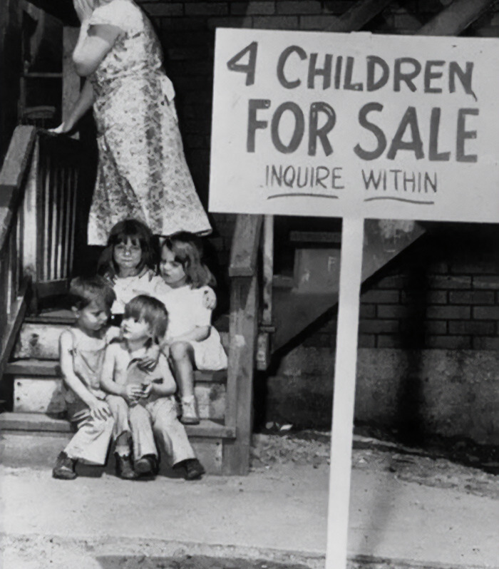 A Mother Hiding Her Face As She Puts Her Children For Sale. (Chicago USA,1948)