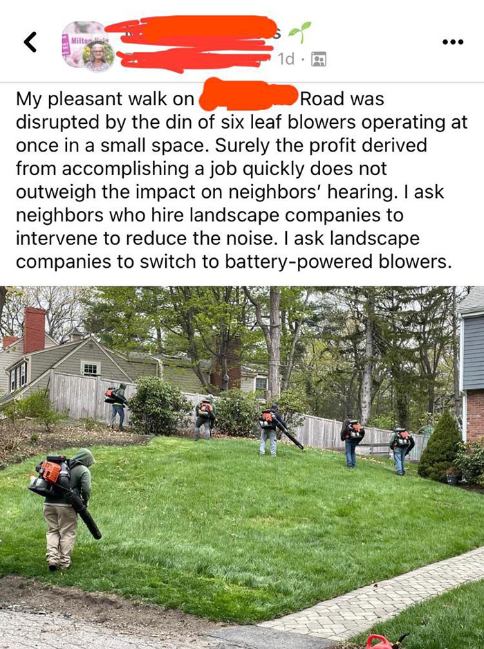 Karen Doesn't Like Her Walk Ruined By The Sounds Of People Doing Their Job