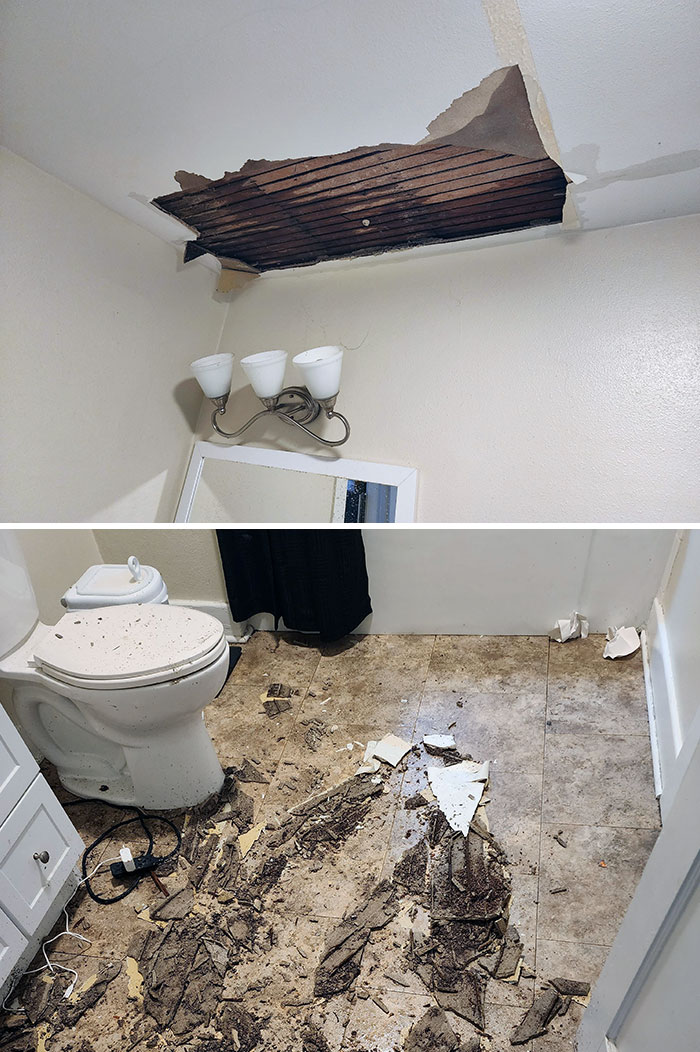 The Bathroom Ceiling Collapsed After An Upstairs Neighbor Left Their Kitchen Sink Running