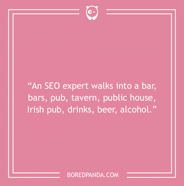 Bar joke about SEO expert walking into a bar 