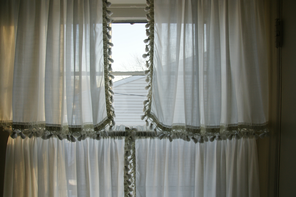 sheer curtain with decorated trims
