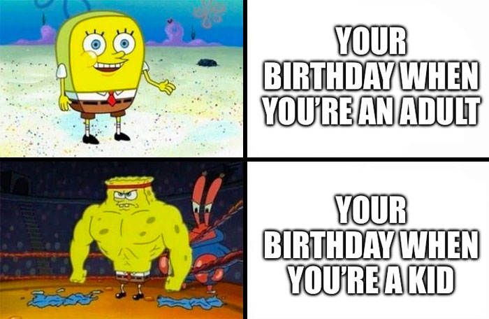 Birthday When You're Adult vs. Kid meme