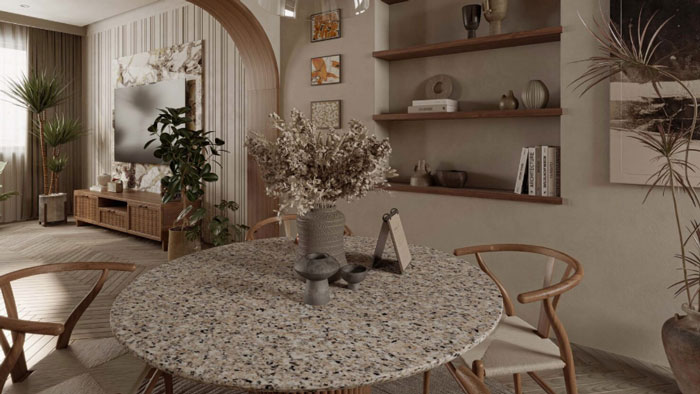 Rounded table with dried flowers and white chairs arranged around showcasing unique boho decor ideas for a chic space. Rounded table with dried flowers and white chairs arranged around showcasing unique boho decor ideas for a chic space.