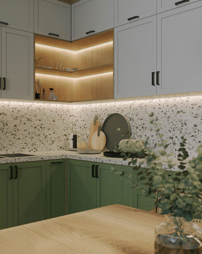 White and green kitchen cabinets 