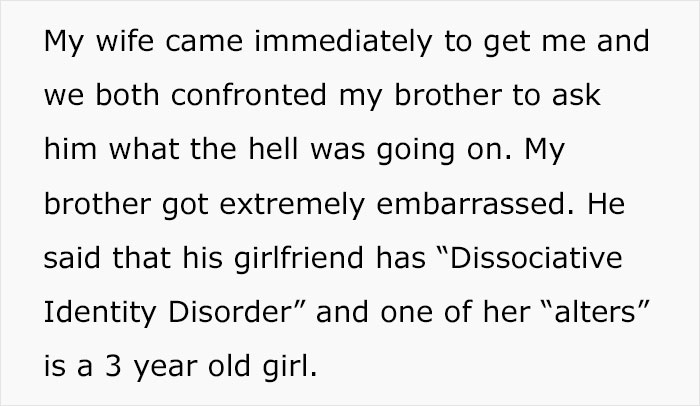 Mom Shares Horrifying Story About Brother-In-Law's GF Who Thinks She's Their 3 Y.O. Mom Shares Horrifying Story About Brother-In-Law's GF Who Thinks She's Their 3 Y.O.