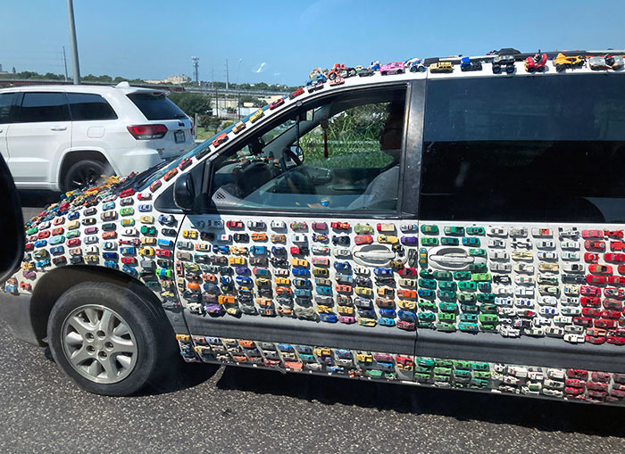 Today On The Highway, I Saw This Car Covered In Toy Cars