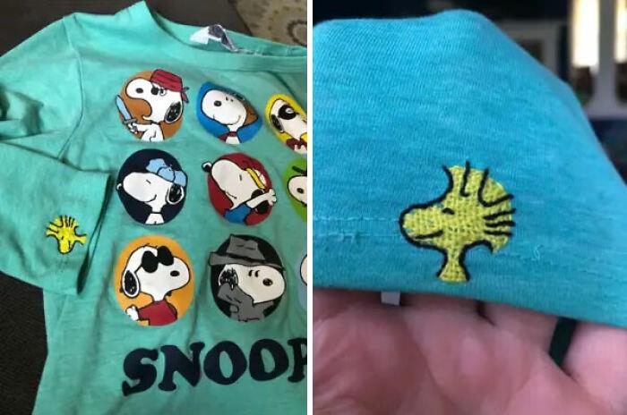 La camiseta de Snoopy tenía un agujero, así que añadí un pequeño Woodstock