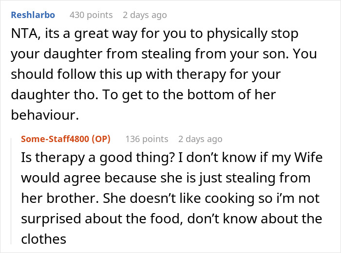 “My Daughter Is Very Clearly Upset”: Sister Keeps Stealing From Brother, Dad Buys Him A Lock “My Daughter Is Very Clearly Upset”: Sister Keeps Stealing From Brother, Dad Buys Him A Lock