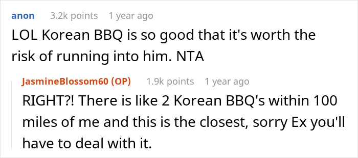 Woman Refuses To Quit Going To Her Ex-BF's Favorite Korean BBQ Place, Asks If She's Wrong Woman Refuses To Quit Going To Her Ex-BF's Favorite Korean BBQ Place, Asks If She's Wrong