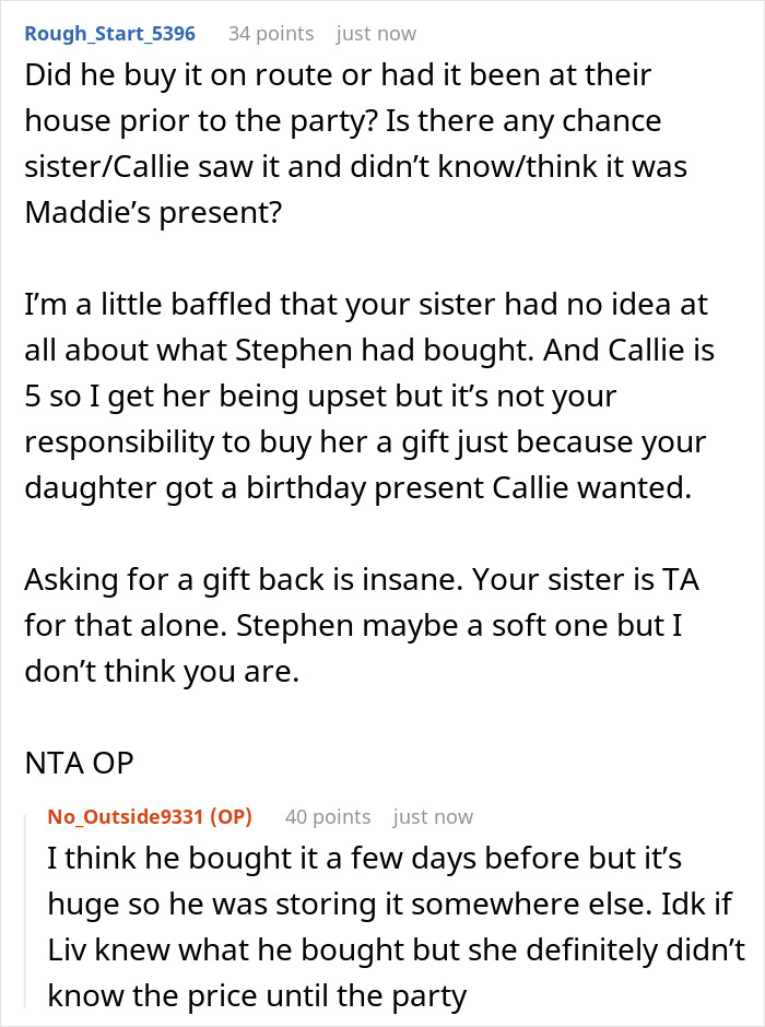 Mom Refuses To Return Her Daughter’s Birthday Gift Due To Own Sister’s Whim, Gets Called A Jerk