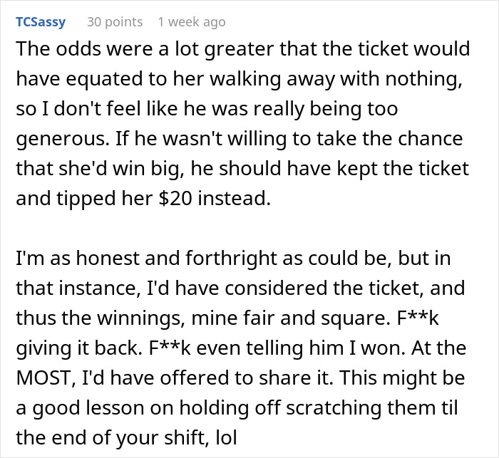 Woman Furious That Friend Received Scratchcard As A Tip But Returned It, Despite It Winning $50k Woman Furious That Friend Received Scratchcard As A Tip But Returned It, Despite It Winning $50k