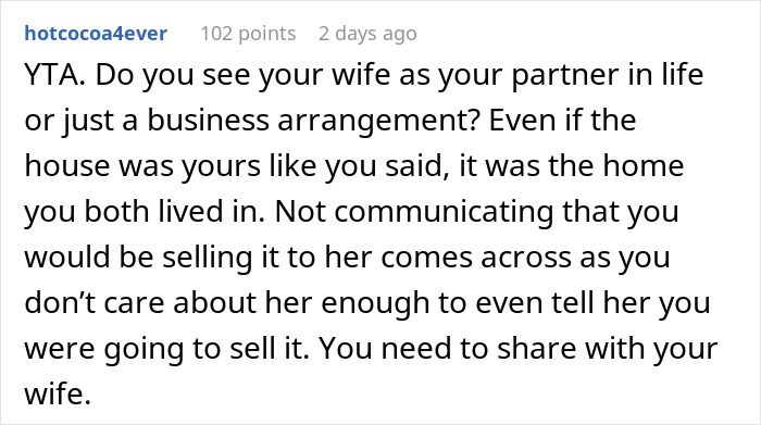 “Am I The Jerk For Selling Our House Without Informing My Wife?”