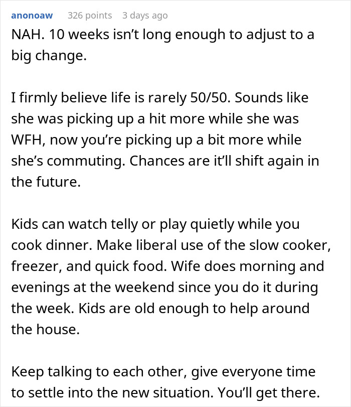 “Unfair Amount Of Duties”: Wife’s New Job Puts Strain On The Household “Unfair Amount Of Duties”: Wife’s New Job Puts Strain On The Household