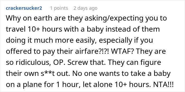 Woman Infuriates Her Parents By Not Going On A 10-Hour Flight So They Can See Their Grandbaby Woman Infuriates Her Parents By Not Going On A 10-Hour Flight So They Can See Their Grandbaby