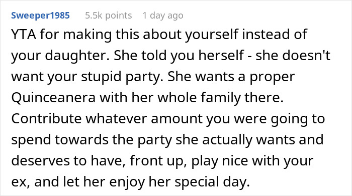 Guy’s Ex Picks The Place For Their Daughter’s 15th Birthday Party, He Refuses To Fund It