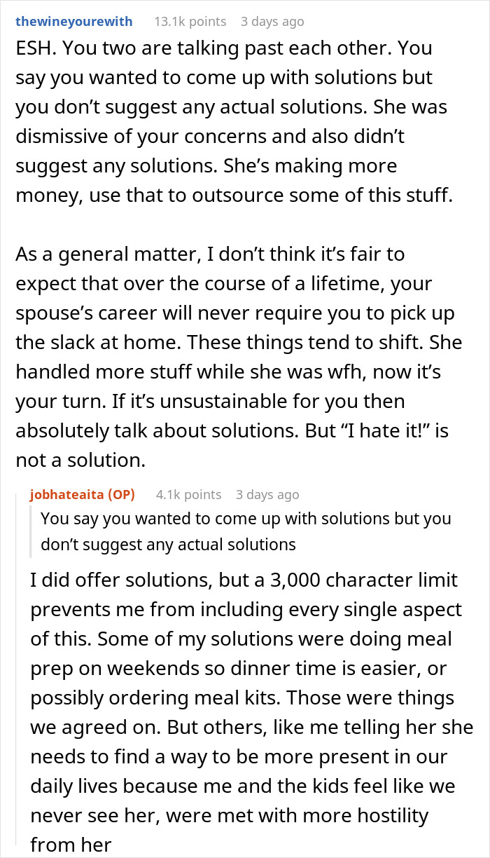 “Unfair Amount Of Duties”: Wife’s New Job Puts Strain On The Household “Unfair Amount Of Duties”: Wife’s New Job Puts Strain On The Household