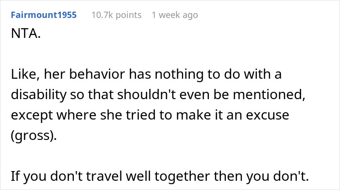 Woman Refuses To Repeat Trip With Disabled Friend, Gets Called An "Ableist" Woman Refuses To Repeat Trip With Disabled Friend, Gets Called An "Ableist"