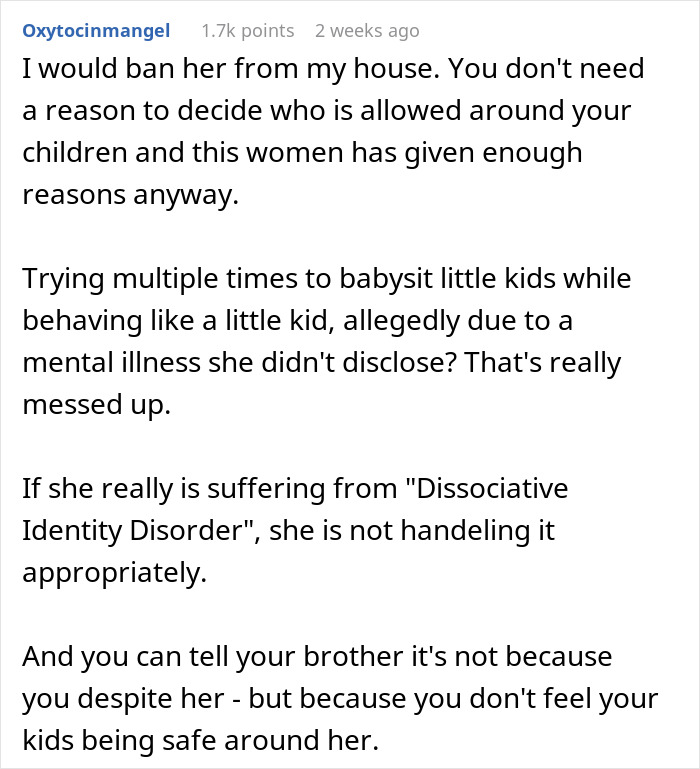 Mom Shares Horrifying Story About Brother-In-Law's GF Who Thinks She's Their 3 Y.O. Mom Shares Horrifying Story About Brother-In-Law's GF Who Thinks She's Their 3 Y.O.