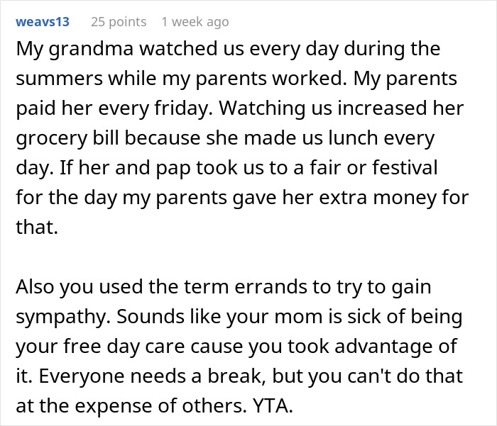 Grandma Refuses To Babysit For Free, Her Daughter Goes Online To Vent Grandma Refuses To Babysit For Free, Her Daughter Goes Online To Vent