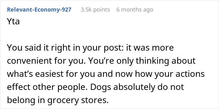 Person Gets Slammed For Taking Their Dog Into The Grocery Store, Vents Online But Finds No Support