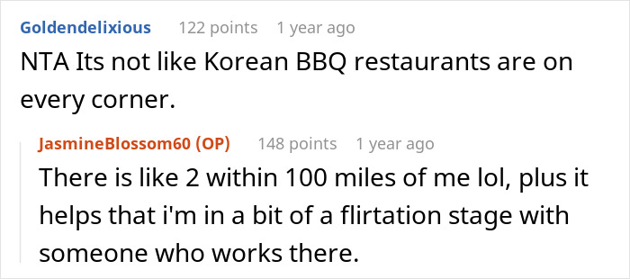 Woman Refuses To Quit Going To Her Ex-BF's Favorite Korean BBQ Place, Asks If She's Wrong Woman Refuses To Quit Going To Her Ex-BF's Favorite Korean BBQ Place, Asks If She's Wrong