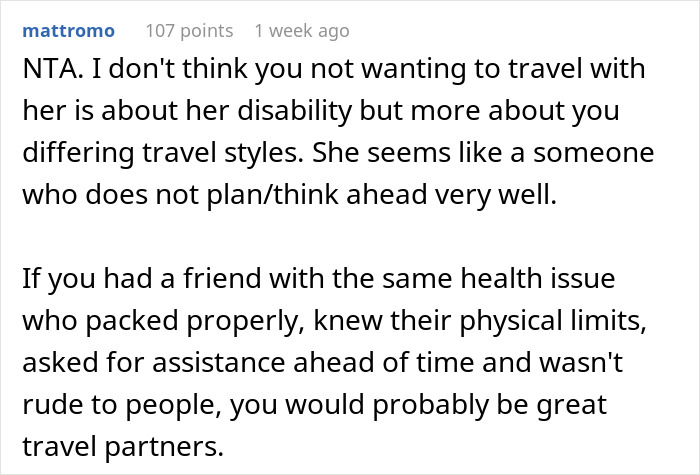 Woman Refuses To Repeat Trip With Disabled Friend, Gets Called An "Ableist" Woman Refuses To Repeat Trip With Disabled Friend, Gets Called An "Ableist"