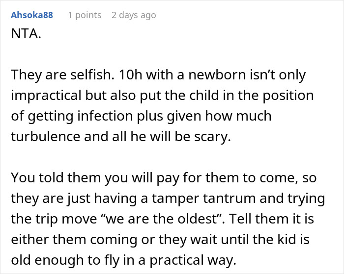 Woman Infuriates Her Parents By Not Going On A 10-Hour Flight So They Can See Their Grandbaby Woman Infuriates Her Parents By Not Going On A 10-Hour Flight So They Can See Their Grandbaby
