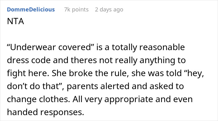 Parent Unwilling To Confront School For 'Dress Coding' Their Daughter, Gets Dubbed A Jerk Parent Unwilling To Confront School For 'Dress Coding' Their Daughter, Gets Dubbed A Jerk