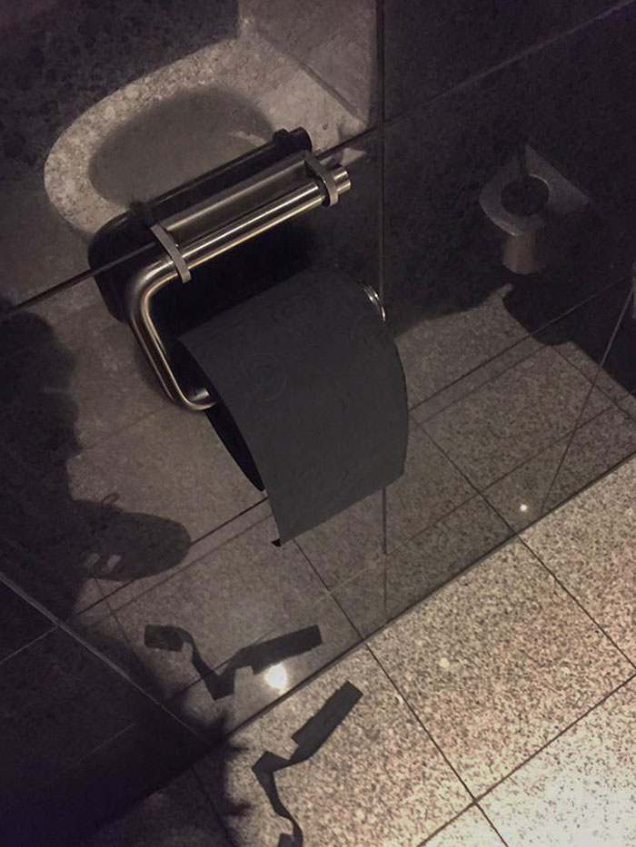 This Public Restroom At A Hotel Has Black Toilet Paper