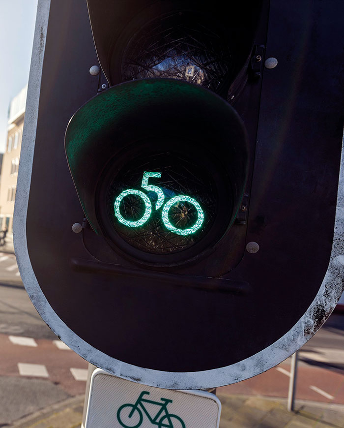 The Bike Lights In My City Are Bike-Shaped But Also Made Of The Phone Area Code 050 For The City