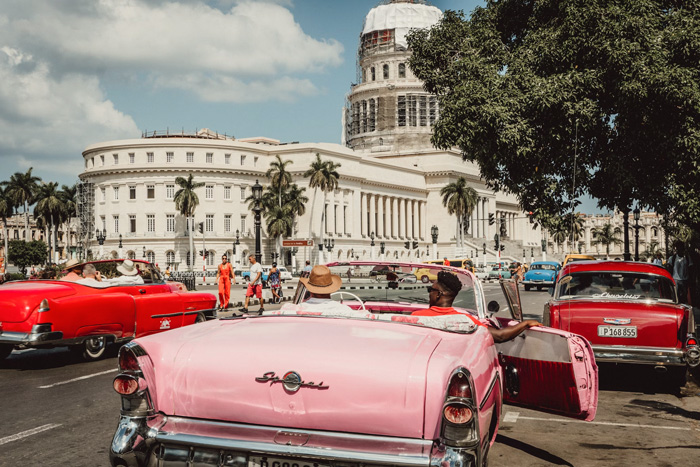 Old classic cars on a street in Havana, Cuba