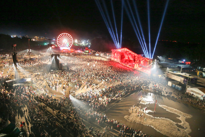 Woodstock Festival Poland crowd and stage at night-time in 2017
