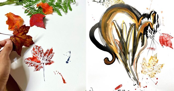 I Created Autumn Leaf-Inspired And Minimalist Cat Art