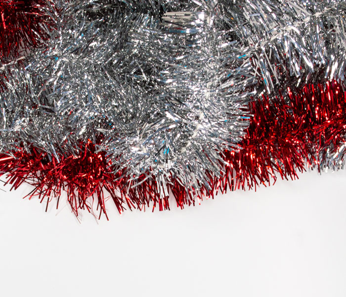 Grey and red tinsel 