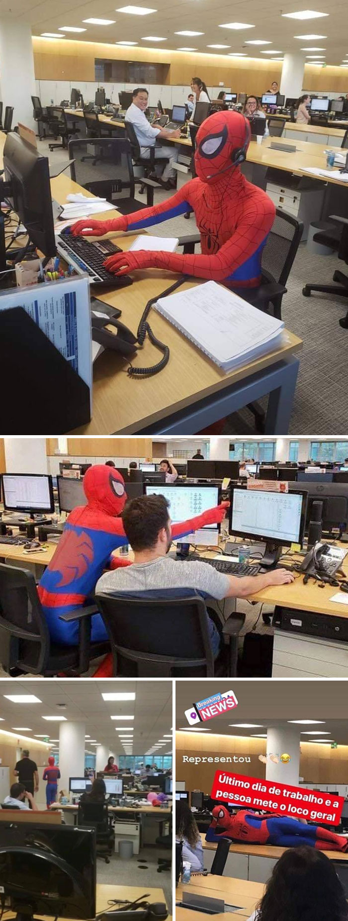 Guy Worked In A Bank, Resigns And Goes To Work The Last Day Dressed As A Spider-Man