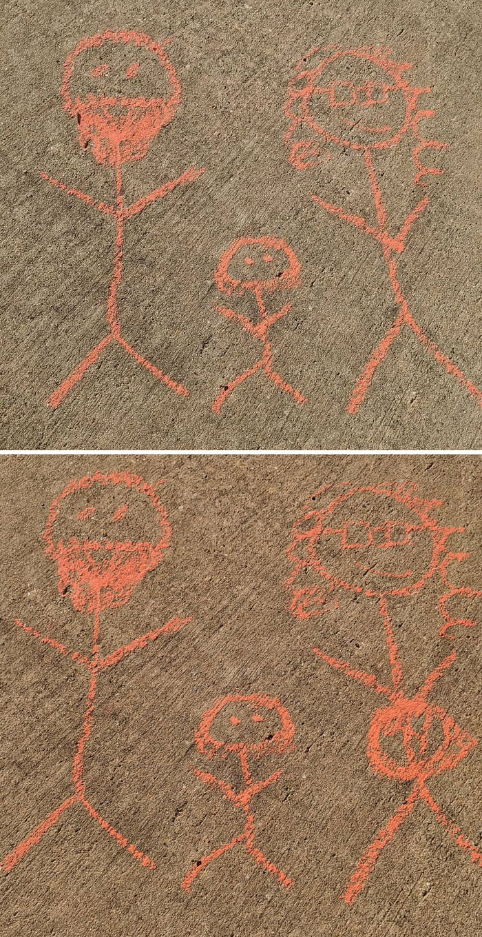 Drew A Stick Figure Portrait Of My Little Family Today. Then I Realized Something Was Missing And Had To Revise